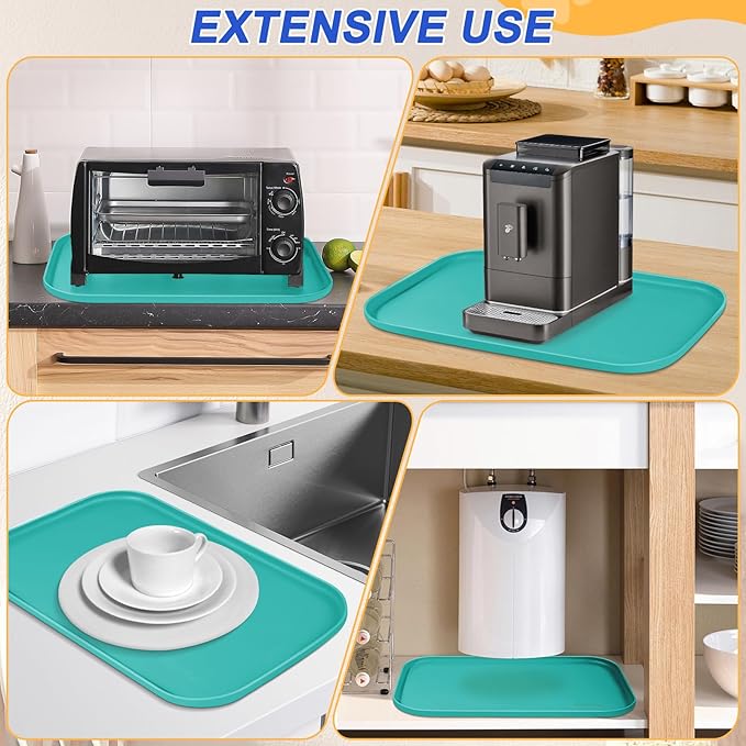 SMILOOL Silicone Pet Feeding Mat with Raised Edge for Food and Water, Dog Bowl Mats, Cat Bowls Placemat with High Lip for Floor Waterproof, Rubber Tray for Cats and Dogs 22 x 14 x0.8 Dark Turquoise