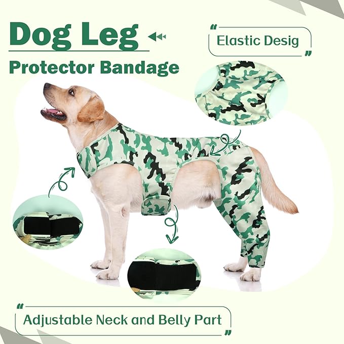 ROZKITCH Dog Leg Covers to Prevent Licking Rear Legs, Prevent Scratching Wound Elbow Protector, Dog Recovery Suit Cone Collar Alternative for Sprain ACL CCL Arthritis Joint Care Camouflage XL