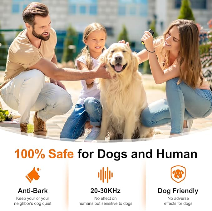 Dog Bark Deterrent Devices Anti Barking Device for Dogs Ultrasonic Bark Stopper Portable Dog Training Tool Indoor Outdoor Up to 50ft Correct Bad Behavior of Own or Neighbor's Dog (Black)