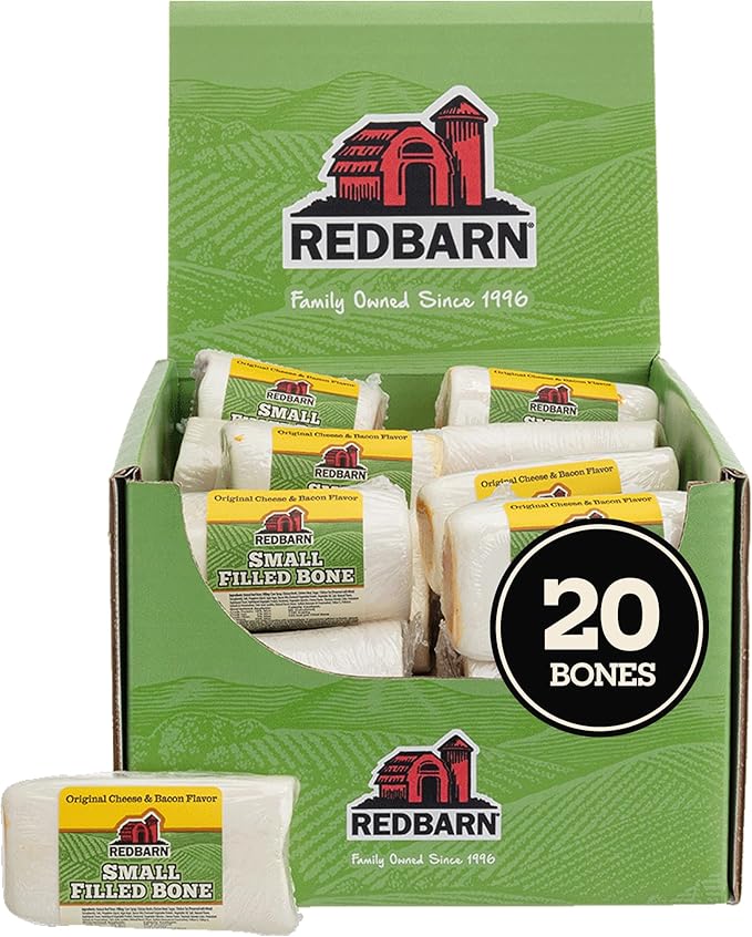 Redbarn Pet Products Small Filled Dog Bones with Cheese N' Bacon, Natural Long-Lasting Dental Treats; Suitable for Aggressive Chewers 20 Bones