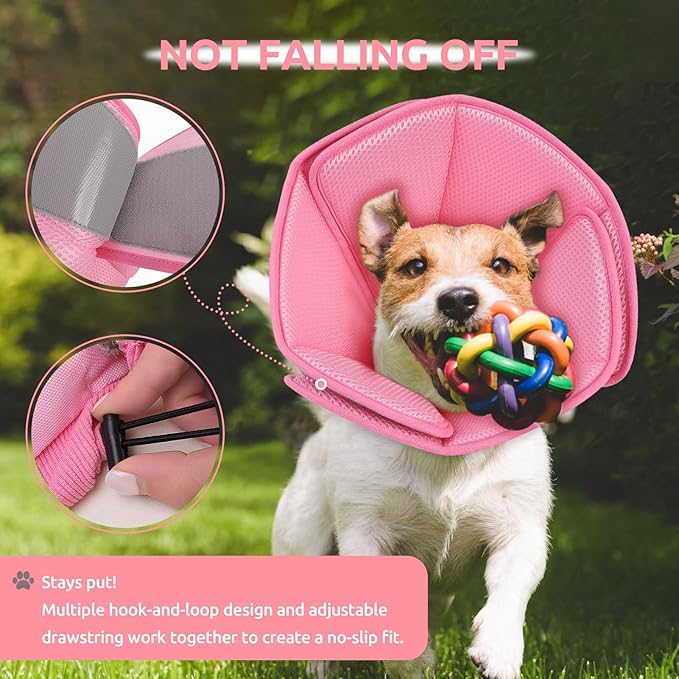 Dog Cone Collar - Soft Elizabethan Collar for Dogs After Surgery, Comfy Cone for Dogs to Stop Licking, Adjustable Dog Cone Alternative for Wound Healing (Pink S)