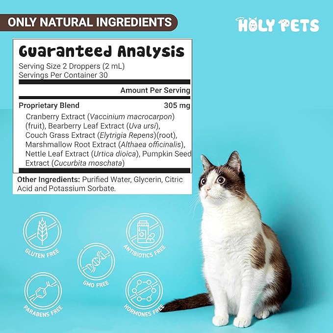 Natural UTI Medicine for Cats & Dogs, Urinary Tract Infection Treatment, Antibiotic Supplement for Pets - Helps with Bladder & Kidney Health, Flow, PH & Overall Function - All Natural