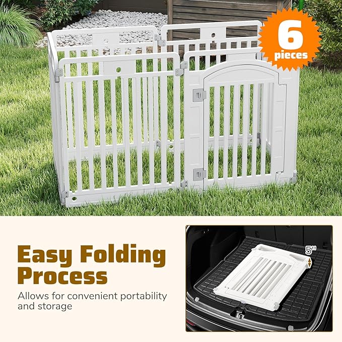Giantex 6 Panel Dog Playpen, 32'' Tall Plastic Pet Fence with Lockable Door, Indoor Outdoor Portable Dog Exercise Pen for Medium Dogs, Expandable & Configurable into Square or Rectangle