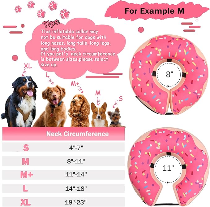 Inflatable Cone Collar for Large Medium Small Dogs, Soft Adjustable Recovery Collar for Dogs Cats,Dog Cone Neck Donut Alternative After Surgery(Pink,Medium