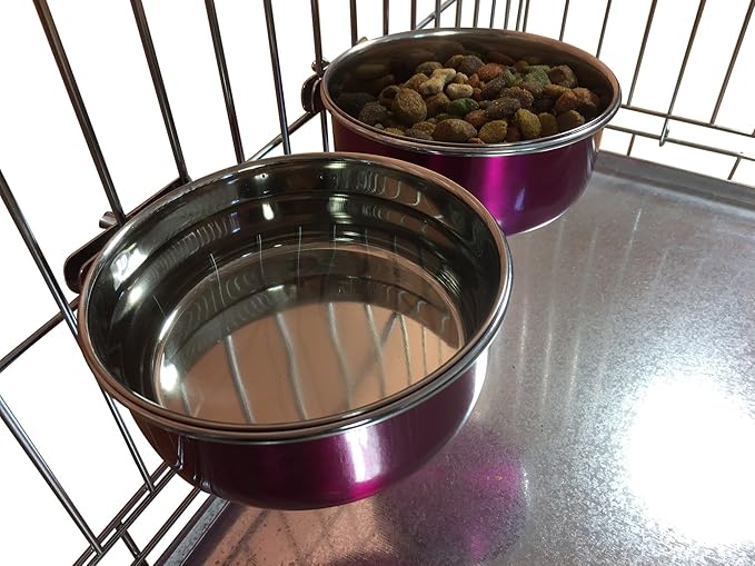 Ellie-Bo Pair of Dog Bowls for Crates/Cages or Pens, Medium, 0.9 Litre, Pink