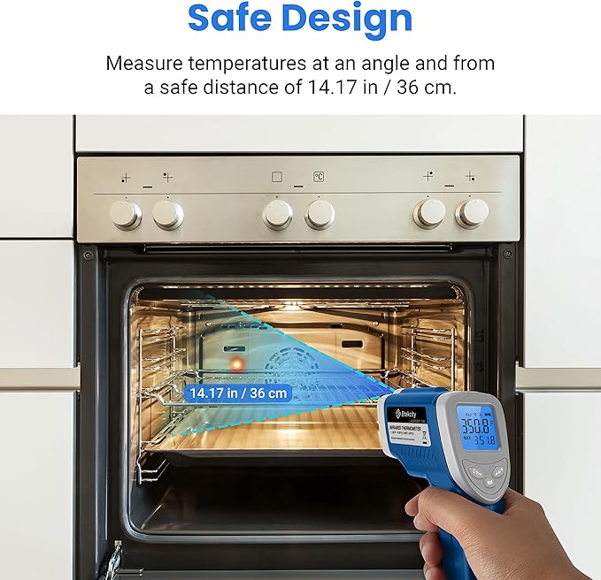 Etekcity Infrared Thermometer Laser Temperature Gun 1080, -58ยฐF~ 1130ยฐF for Meat Food Candy Pizza Oven, Heat Gun for Cooking, Kitchen, Fridge, Reptile, BBQ, HAVC, Adjustable Emissivity & Max Measure