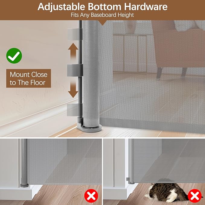 Reinforced 55" Extra Tall Dog Gates Indoor Cat Gate for Hallway - Prevents Jumping & Crawling Through, 55" Wide Retractable Gate, Mesh Pet Gates for Doorways Extra Tall Baby Gate for Cats, Gray