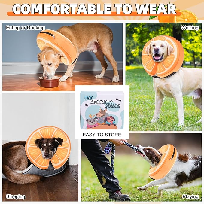 KOOLTAIL Inflatable Dog Cone Collar, Soft Donut E Collar for Dogs After Surgery to Stop Licking Enhanced Alternative, Blow Up Pet Neck Pillow Recovery Adjustable Cone for Dog Cat,Upgrade Size,Orange L