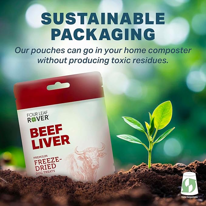 FOUR LEAF ROVER Beef Liver Dog Treats - Grass Finished New Zealand Beef Liver - Raw Freeze Dried Single Ingredient, No Additives - Made in USA - 4 Oz Bag