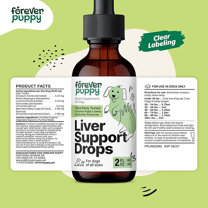 Forever Puppy Liver Support Drops for Dogs - Milk Thistle Supplement for Dogs - Liver Cleanse Detox Drops w/Liquid Silymarin Herb - Canine Supplements & Vitamins for All Breeds & Sizes - 2 oz
