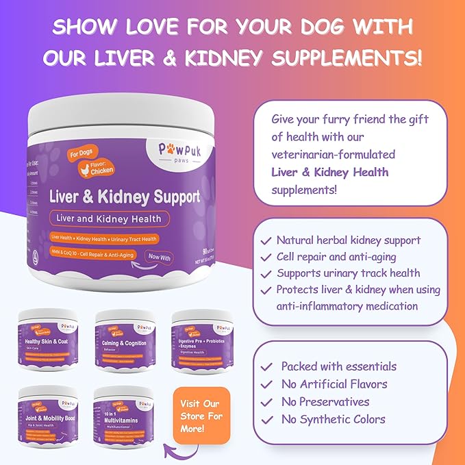 Liver & Kidney Vitamins Supplements for Dogs, SAM-E & Silymarin - Liver Function, NMN & CoQ10 - Anti-Aging, Rehmannia & Rhubarb - Natural Herbal Kidney Support, Cranberry - UT Health