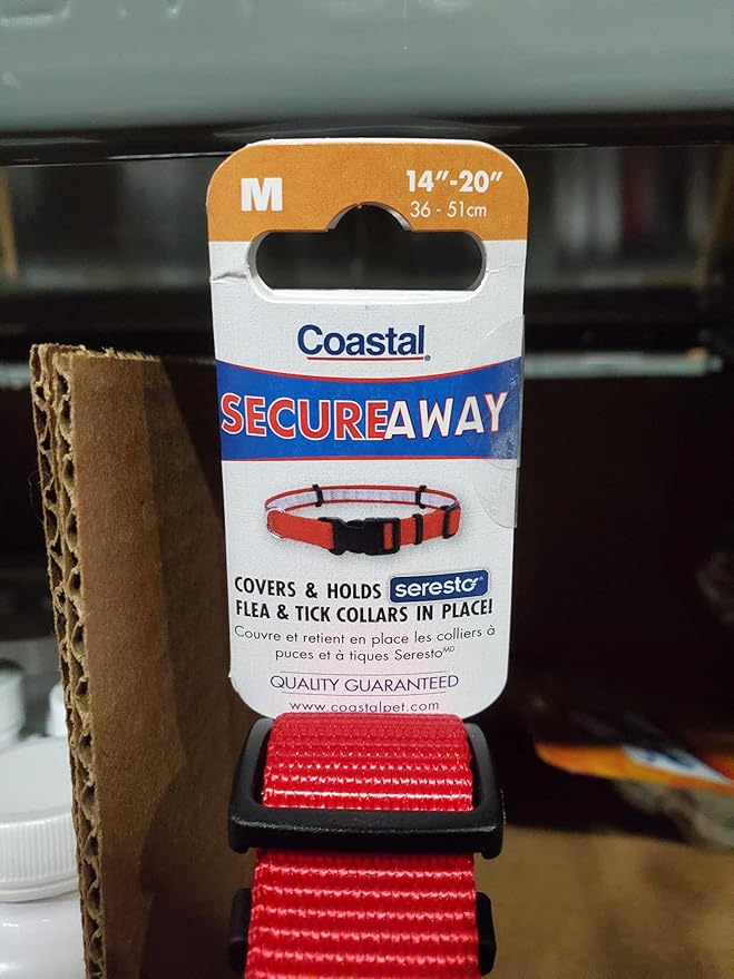 Coastal Pet SecureAway Collar Protector for Flea Collars - Adjustable pet Accessory - Protective Flea Collar for Dogs & Puppy - Red, 1" x 14-20"