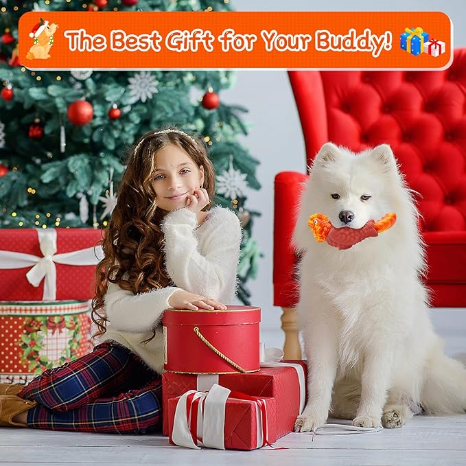 WinTour Tough Dog Toys for Aggressive Chewers, Dog Chew Toys for Large Dogs, Turkey Indestructible Squeaky Dogs Toy to Keep Them Busy