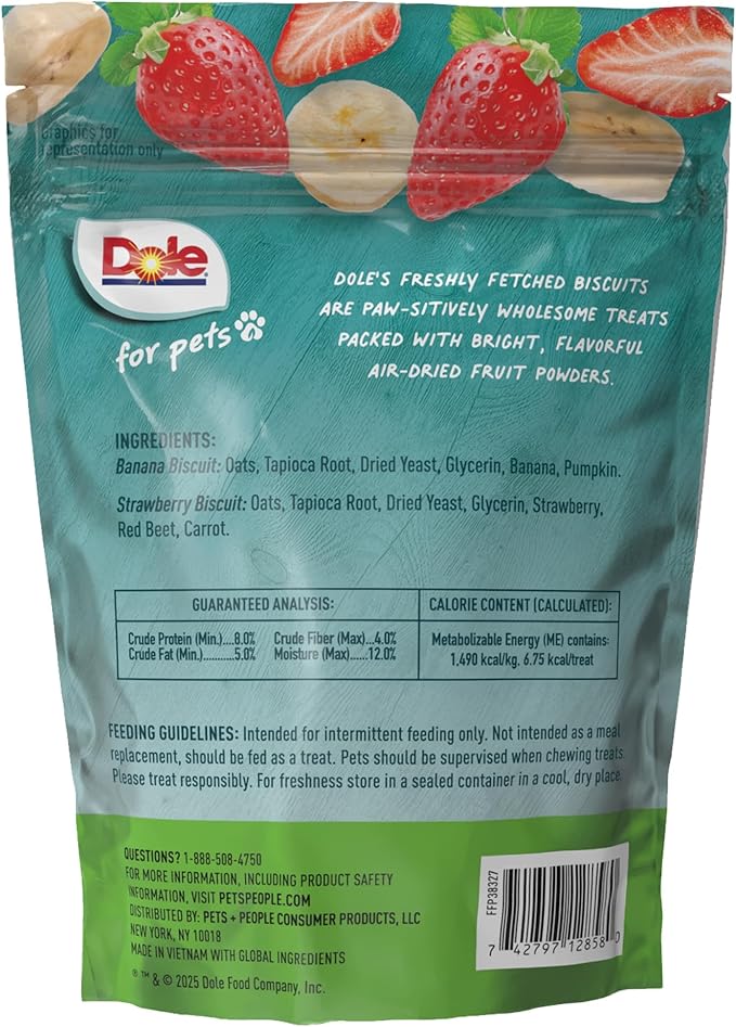 Dole for Pets Dog Biscuits, Banana & Strawberry Flavor Dog Treats, Flavored with Real Fruit, No Wheat, Corn, Soy, Artificial Flavors, Colors, Preservatives, or Animal Products, 20oz
