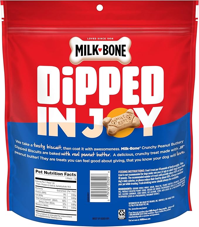 Milk-Bone Peanut Buttery Dipped Dog Biscuits with Jif Peanut Butter, 32 Oz. Bag