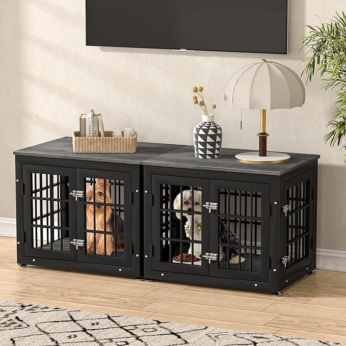 rehomerance 26 Inch Heavy Duty Dog Crate Furniture for Small Dogs, Decorative Pet House End Table, Wooden Cage Kennel Furniture Indoor, Gray