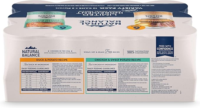 Natural Balance Limited Ingredient Wet Dog Food, Variety Pack, Reserve Duck & Potato and Chicken & Sweet Potato, 13oz., (Case of 12)