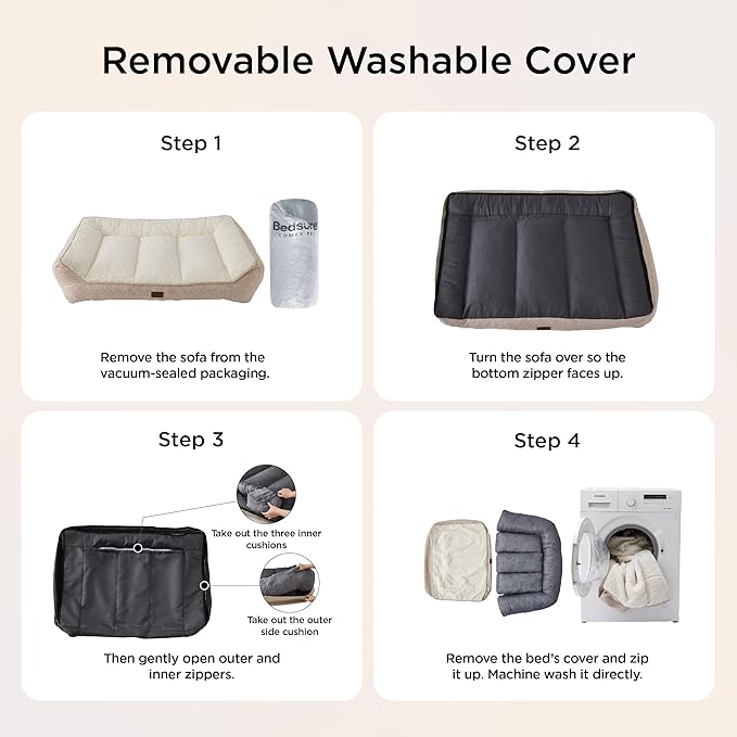 Bedsure SupportMax™ Orthopedic Dog Beds Large Sized Dog - As Seen on TV Extra Thick Supportive Large Dogs Bed with Waterproof Washable Cover, L Plus Comfort Pet Sofa with Soft Sherpa, Beige, 38"
