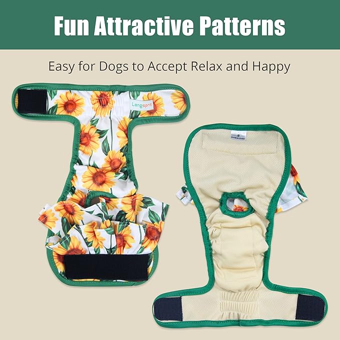 Langsprit Washable Female Dog Diapers (3 Pack) - Reusable Dog Diapers for Female Dogs - Highly Absorbent Dog Diapers for Dogs in Period S