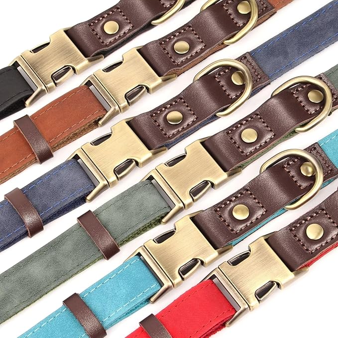 Didog Soft PU Leather Dog Collars for Medium Dogs,Classic Adjustable Dog Collars with Quick Release Metal Buckle,Easy Clean and Comfortable with Nylon Lining,Reddish Brown,M Neck 14-19"
