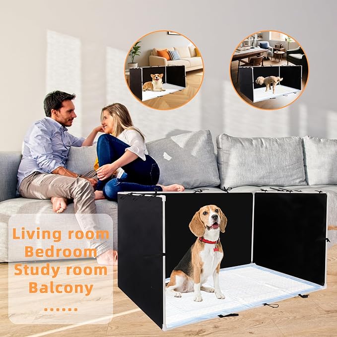 Dog Pee Pad Holder with High Walls - 35"x29"x17.3" No-Splash Indoor Potty Tray, Foldable Dog Litter Box for Small/Medium Dogs Puppy Potty Training (Black)