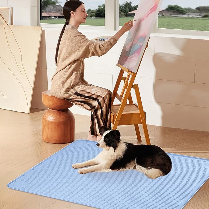 Pee Pads for Dogs, 34" x 22" Extra Large Reusable Silicone Mat, Washable Puppy Training Pads for Potty Training, Non-Slip, Leak-Proof, Indoor Floor Protection (Blue)