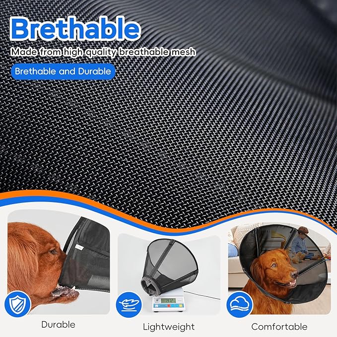 Breathable Mesh Dog Cone Collar for Surgery, Soft Elizabethan Recovery Alternative to Stop Licking,Pet Neck Collar for Large Medium Small Breeds(Navy Black,4)