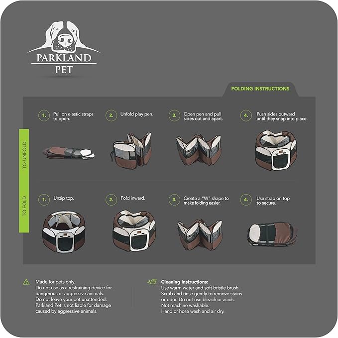 Parkland Pet Portable Foldable Playpen Exercise Kennel Dogs Cats Indoor/Outdoor Removable Mesh Shade Cover, Carrying Case & Collapsible Travel Bowl (Small)
