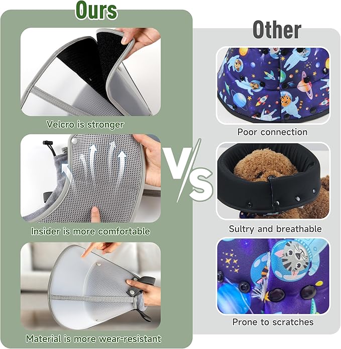 Soft Dog Cone Collar for Large Medium Small Dogs After Surgery, Adjustable Pet Recovery E-Collar, Elizabethan Collar for Dogs and Cats, Grey XLarge