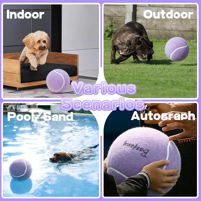 Banfeng Big Tennis Ball for Dogs, Giant Dog Tennis Ball Toy Large Outdoor Sports Gift for Small Medium Large Dog (Light Purple, 9.5 inch)