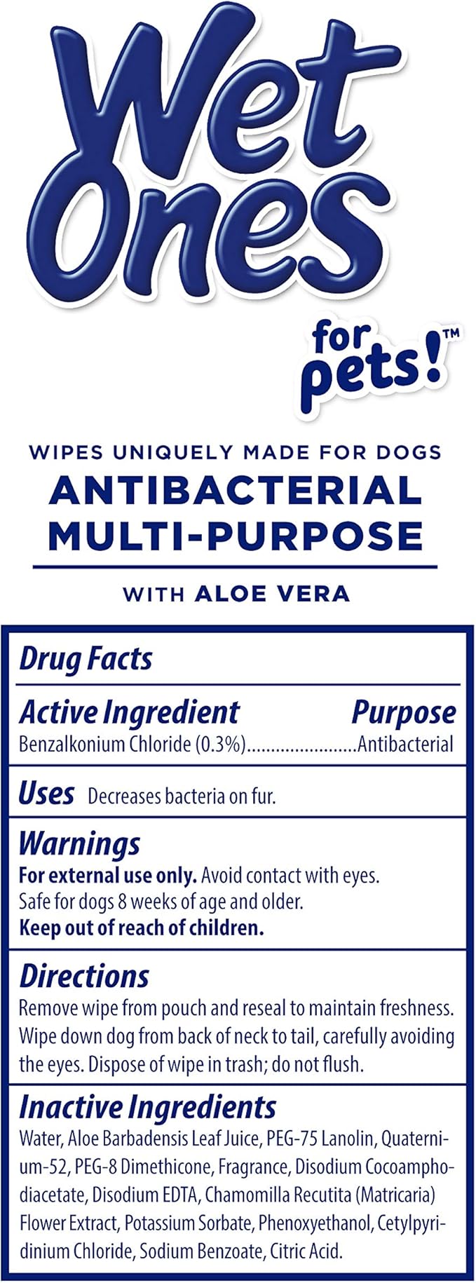 Wet Ones for Pets Antibacterial Dog Wipes, Multi-Purpose Grooming Wipes with Aloe Vera for Paws, Face & Body, Easy Cleanups Between Baths, Tropical Splash Scent, 5.7 in x 7.5 in, 50 Count - 3 Pack