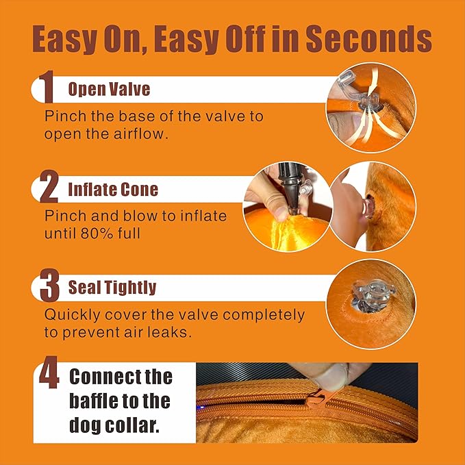 Inflatable Dog Cone with Transparent Shield, Protective Dog Donut Collar After Surgery Soft Donut Cone for Dogs, Orange, XL