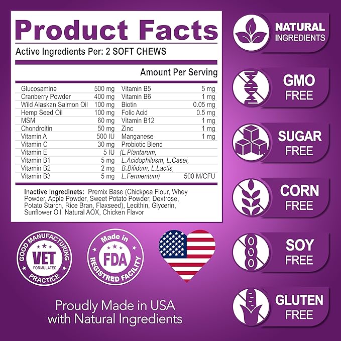 Dog Multivitamin Chewable with Glucosamine - Dog Vitamins and Supplements - Senior & Puppy Multivitamin for Dogs - Pet Joint Support Health - Immunity - Mobility - Energy - Gut - Skin - 120 Chews