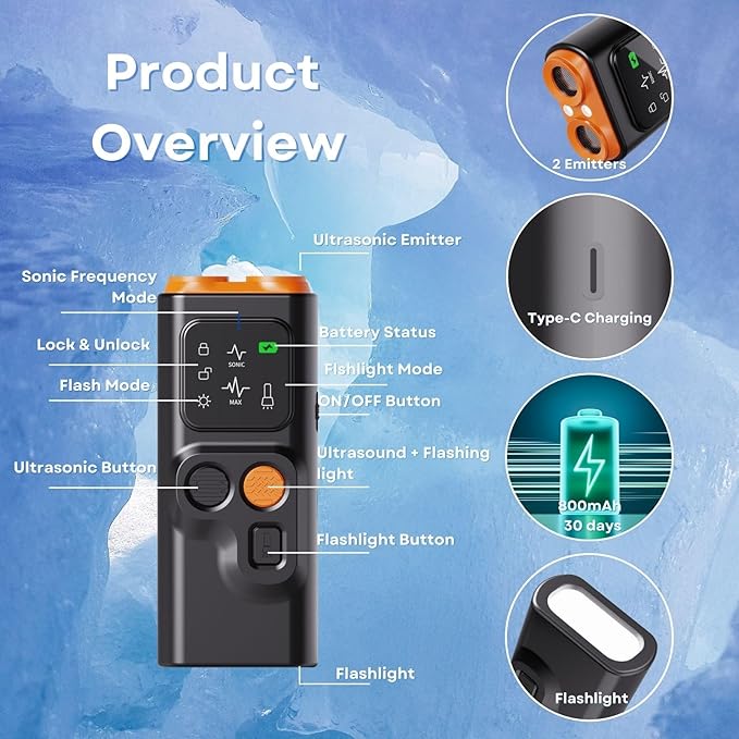 Upgraded Ultrasonic Dog Barking Deterrent, Handheld Anti Barking Device, 3-in-1 Rechargeable Dog Training & Behavior Aid, Safe and Humane Stop Dog Barking with LED Flashlight