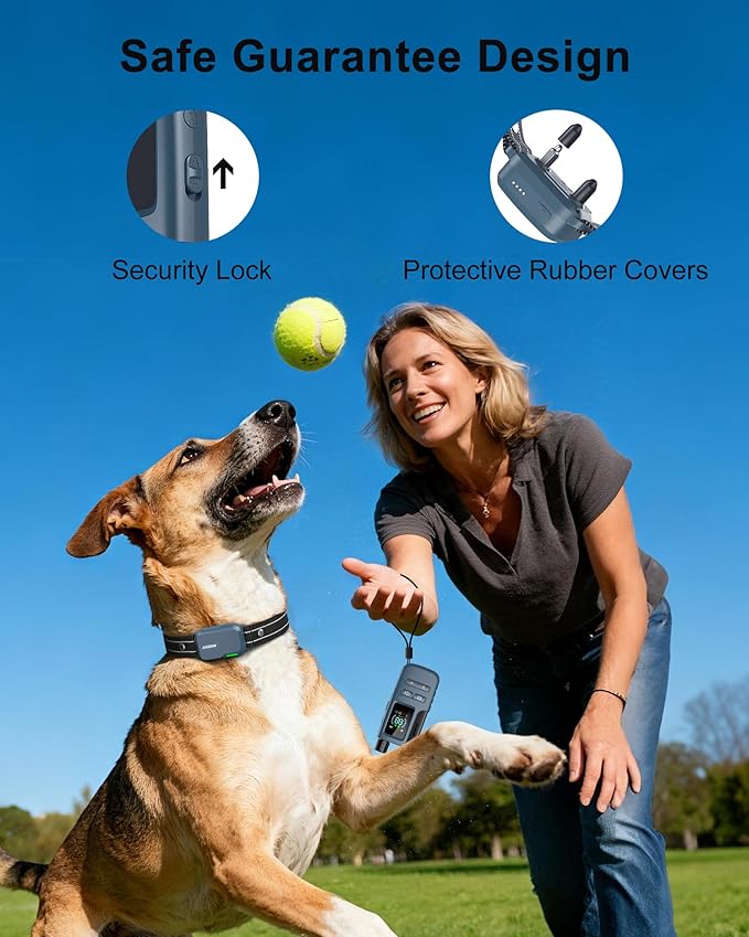 Jugbow Dog Shock Collar - 4500FT Dog Training Collar with Remote, IPX8 Waterproof Electric Dog Collar with 4 Training Modes, Security Lock, Rechargeable eCollar for 10-120lb Dogs(Light Blue)