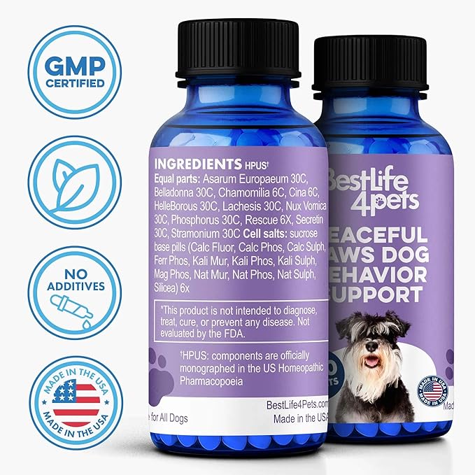 Peaceful Paws Dog Behavior Support – Natural Dog Anxiety Relief and Calming Care for Dogs – Gentle Aid for Separation Anxiety Relief for Dogs, Barking, Travel & Aggression ( 400 Tiny Pills)