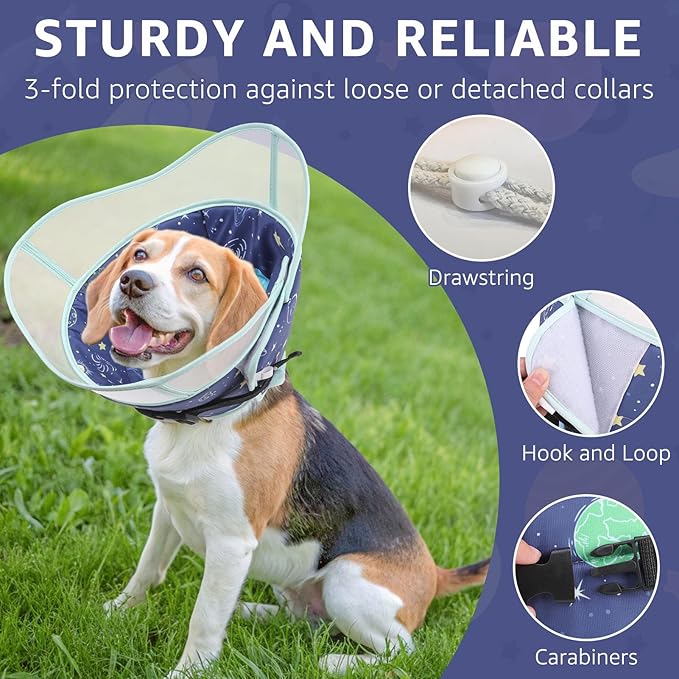 SCENEREAL Dog Cone for Dogs After Surgery, Adjustable Cone Collar Alternative to Stop Licking for Wound Care, Spay, Neuter, Soft Recovery Cone E-Collar Neck Collar for M L Size Dogs, Planet M