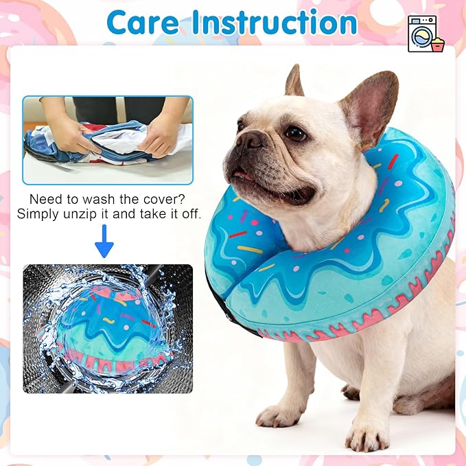 BEAUTYZOO Dog Cone Alternative After Surgery for Large Medium Small Dogs, Soft Inflatable Cone Collar for Dogs Cats, Pet Neck Donut E Collar Dog Recovery Collars to Stop Licking, Blue Donut, M