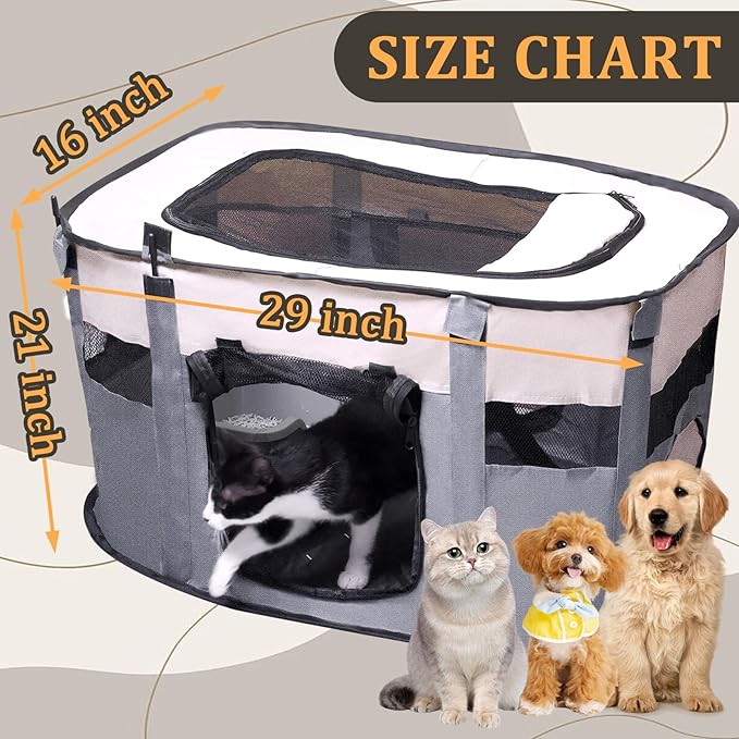 Dog Cat Playpen, Puppy Pet Playpen Indoor for Small Dogs Tent Crates Cage Outdoor, Portable Pop Up Dog Kennel Playpen Cat Tent for Dogs/Cats/Rabbits, Removable Zipper Top, Grey (Large(26"x26"x18"))