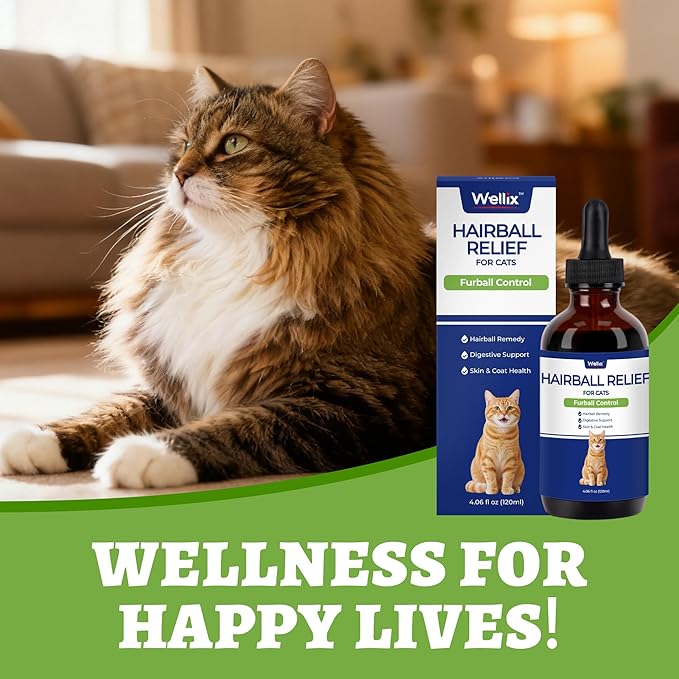 Wellix 120ml Cat Hairball Remedy Drops, Hairball Treatment & Relief for Cats, Natural Cat Furball Control Treats with Psyllium Husk, Omega 3, Support Skin & Coat, Digestive Health-Chicken Flavor