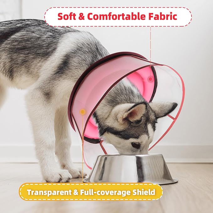 Upgraded Inflatable Dog Cone Collar for Dogs After Surgery,Adjustable Soft Elizabethan Collar for Medium Large Dogs,Comfortable Dual-Ring Dog Cone with Detachable Transparent Anti-Licking Shield(M