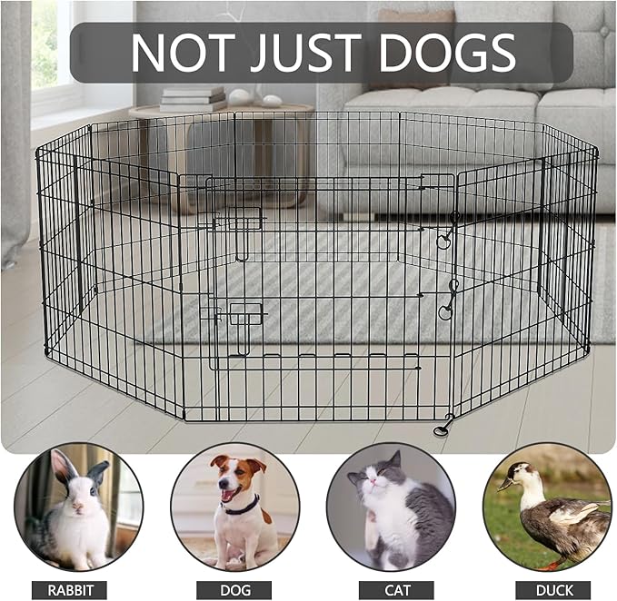 PETIME Foldable Metal Dog Exercise Pen/Pet Puppy Playpen Kennels Yard Fence Indoor/Outdoor 8 Panel 24" W x 36" H with Bottom Pad (with Bottom pad, 8 Panels 36" H)