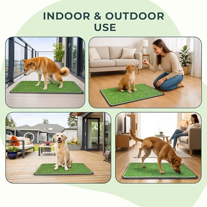 BurgeonNest Dog Grass Pad with Tray 35"x24", Includes Reusable Artificial Turf for Dog Litter Box, Ultra-Absorbent Washable Pee Pad & EVA Material Tray for Balcony, Apartment & Indoor/Outdoor Use