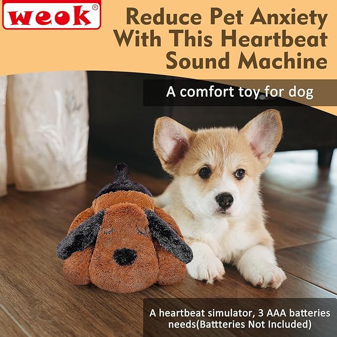 WEOK Heartbeat Puppy for Dogs, Helps for Anxiety Relief and Calming, Stuffed Animal Anxiety Calming Behavioral Puppy Heartbeat Toy Sleep aid for Cats Pets(for Small Breeds)