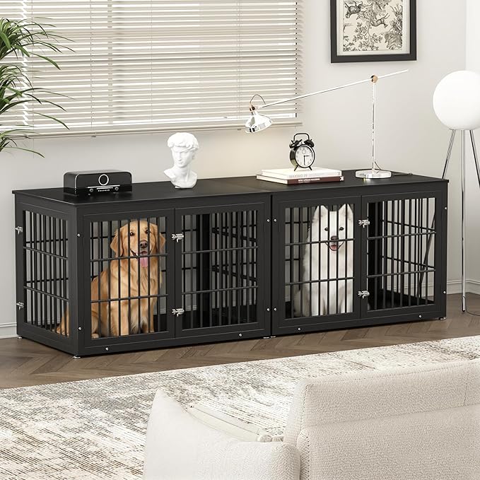 rehomerance 48 Inch Heavy Duty Dog Crate Furniture for Large Dogs, Decorative Pet House End Table, Extra Large Wooden Cage Kennel Furniture Indoor, Black