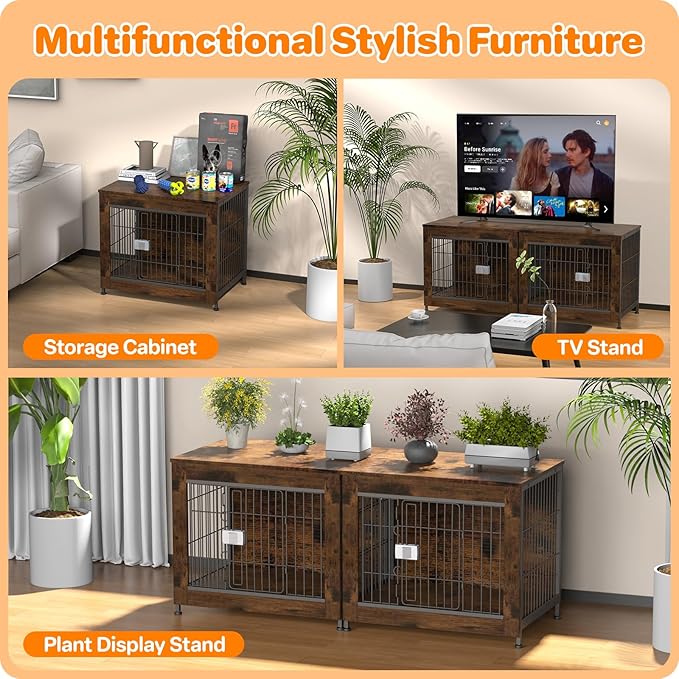 Dog Crate Furniture, Wooden Dog Crate 27in, Decorative Cage with End Table for Dog Indoor Kennel, High Anxiety Dog, Escape-Proof Locks for All Breeds