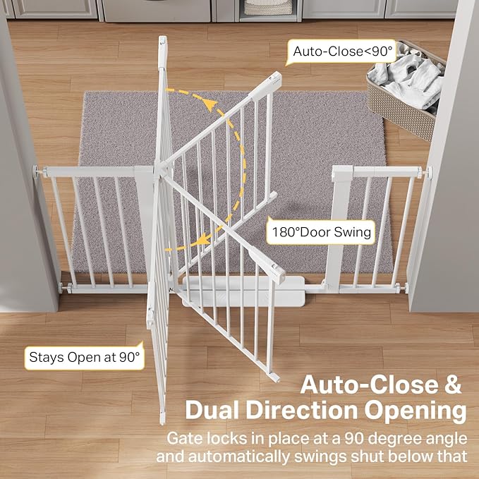 Cumbor 29.7-51.5" Baby Gate (White) & 36.6-69" Extra Wide Dog Gate (White) for Stairs, Doorways & Hallways