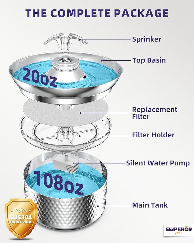 Replacement Pump for Cat Water Fountain | 108oz/3.2L Cat Fountain Stainless Steel Cat Water Fountain for Cats Inside, Pet Water Fountain Dog Water Dispenser -Pump