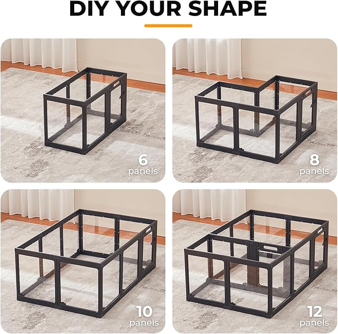 Acrylic Dog Playpen Indoor, Cloud Design Clear Dog Play Pen for Puppies and Small Dogs, Easy Assembly & Clean Puppy Pen (23.6", 12 Panels, Black)