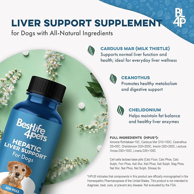Dog Liver Supplement Detox Formula – Gentle Hepatic Liver Support for Dogs with Vomiting Or Stomach Upset – with Natural Milk Thistle for Dogs – Tiny Odorless Pills for Stress-Free Dosing – 400 Count